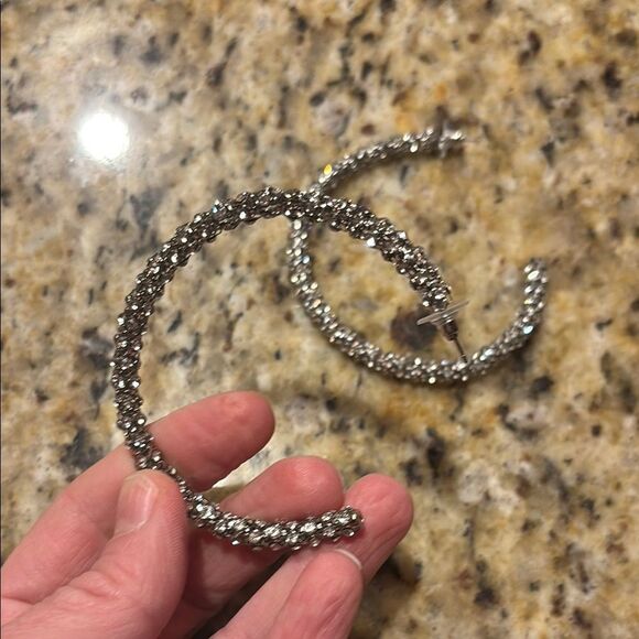Elegant Silver Hoop Sparkle ✨ Large Hoop Earrings - Picture 2 of 8